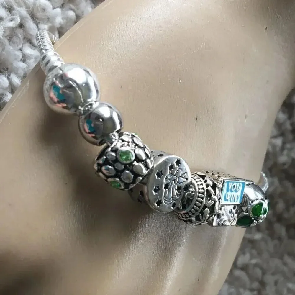 Charm Bracelet Silver Tone DIY European Bead Charms 8.25 Inch Snake Chain